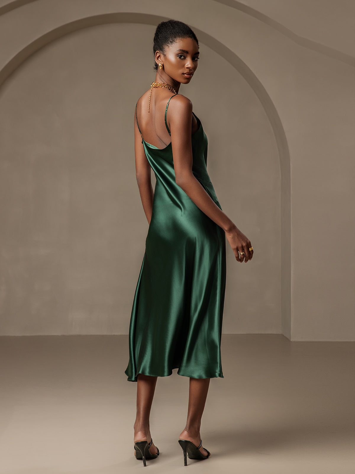 [Dunkelgrün] SilkSilky-DE 19Momme Reine Seide Dress 002