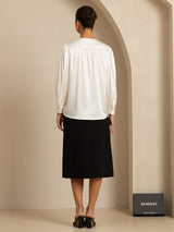 [Weiß] SilkSilky-DE 19Momme Long Sleeve Round Neck Bluse 002