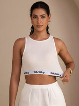 [Weiß] SilkSilky-DE Sleeveless Crew Neck Cami Top 003