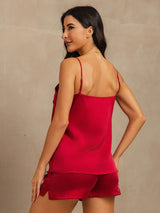 [Rotwein] SilkSilky-DE 19Momme Seide Ärmellos Camisole Set 002
