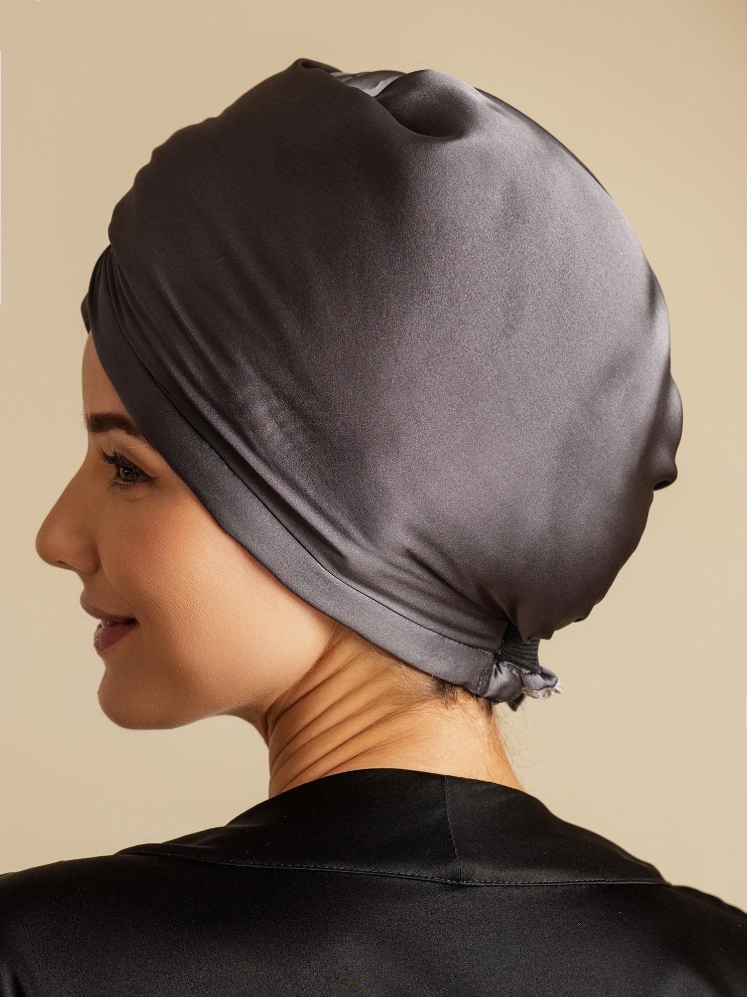 [Dunkelgrau] SilkSilky-DE Reine Seide Hair Towel Wrap 002,