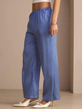 [Blaues Nadelstreifen] SilkSilky-DE Womens Pants 004