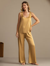 [Tan] SilkSilky-DE 19Momme Ärmellos Tiefer Rundhalsausschnitt Damen Pyjamas 005