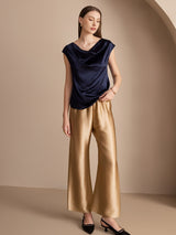 [Dunkelblau] SilkSilky-DE Cap Sleeve Cowl Neck T-Shirt 004
