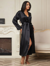 [Schwarz] SilkSilky-DE Long Sleeve Damen Morgenmantel 005