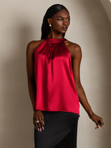 [Rotwein] SilkSilky-DE Sleeveless Halter T-Shirt 007