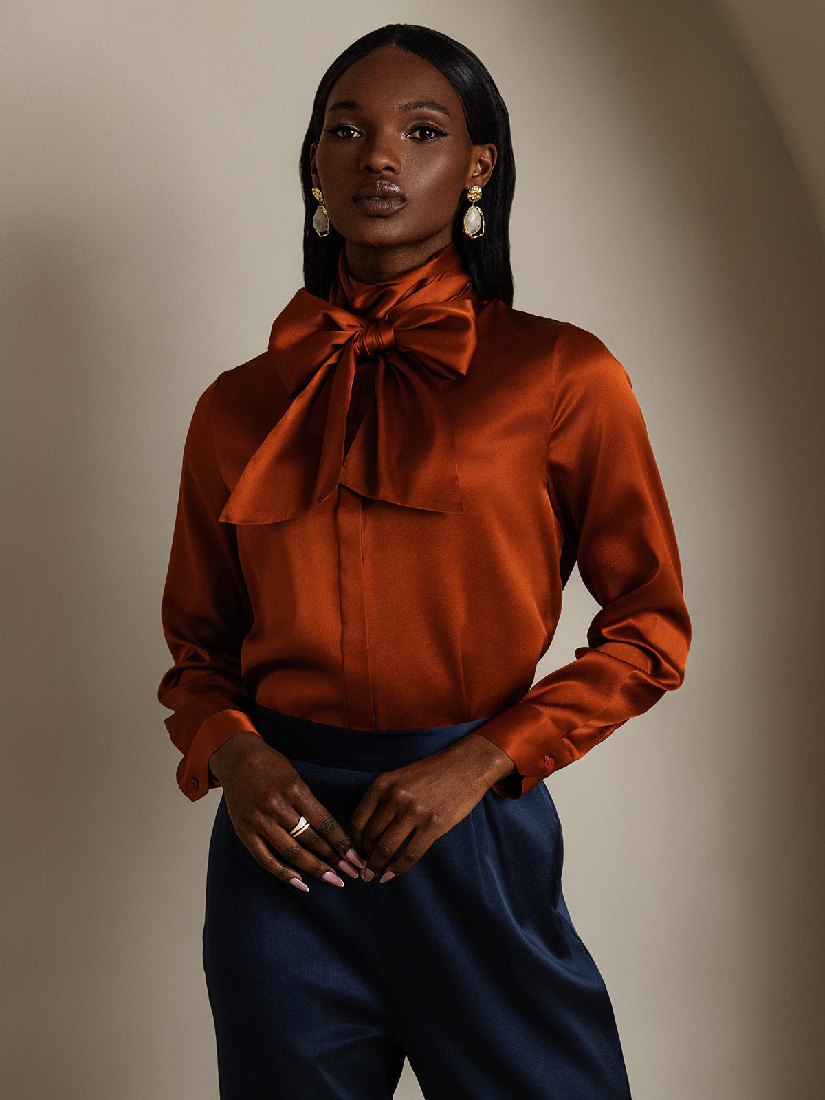 [Karamell] SilkSilky-DE 19Momme Seide Langärmelig Blouse 002