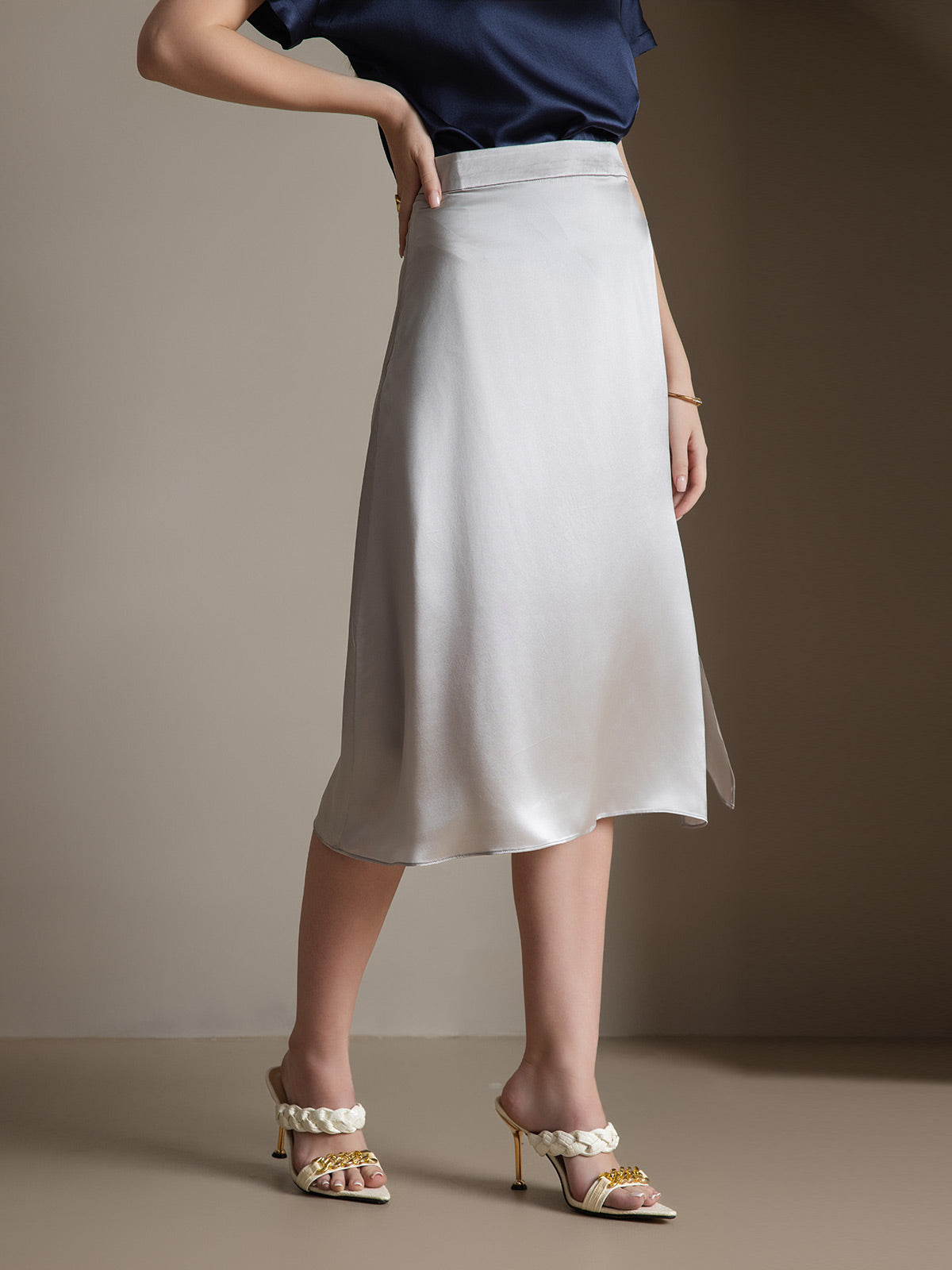 [Hellgrau] SilkSilky-DE 19Momme Seide Skirt 004