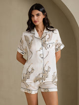 [Weißer Gepard] SilkSilky-DE Short Sleeve Notch Collar Damen Pyjamas 003