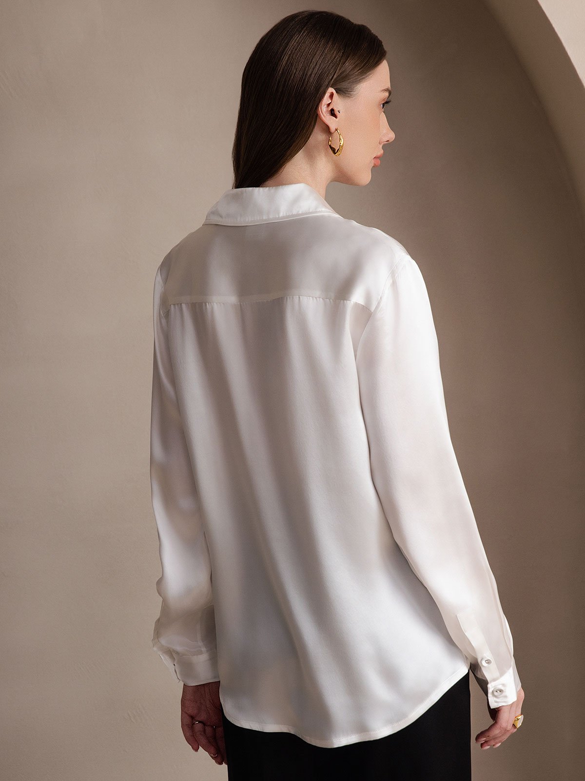 SilkSilky-DE 19Momme Seide Langärmelig Umlegekragen Damenhemd Weiß 002