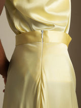 [Hellgelb] SilkSilky-DE 19Momme Spaghettiträger Wasserfallausschnitt Women''s Outfit Sets 004