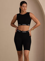 [Schwarz] SilkSilky-DE Sleeveless Crew Neck Women's Outfit Sets 003