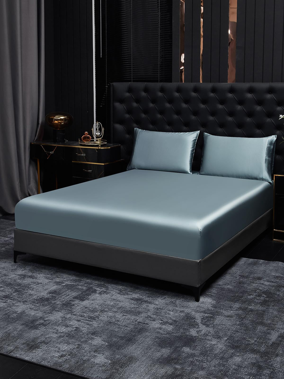 [Graublau] SilkSilky-DE 19Momme Reine Seide Bedding Set 001