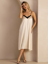 [Reisbeige] SilkSilky-DE Spaghetti Strap V Neck Kleider 005