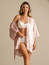 [Rosa] SilkSilky-DE 19Momme 3/4-lange Ärmel Damen Morgenmantel 005