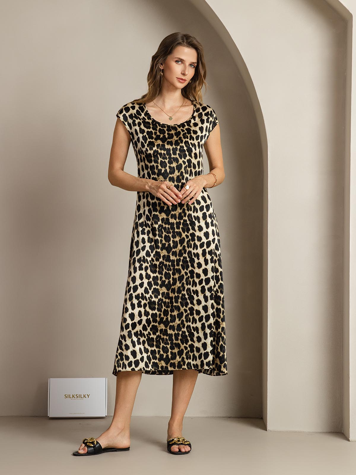 [Leopard] SilkSilky-DE 19Momme Seide Dress 001