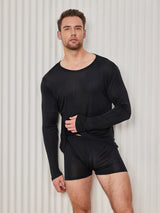 [Schwarz] SilkSilky-DE Long Sleeve Round Neck Herren T-Shirt 003