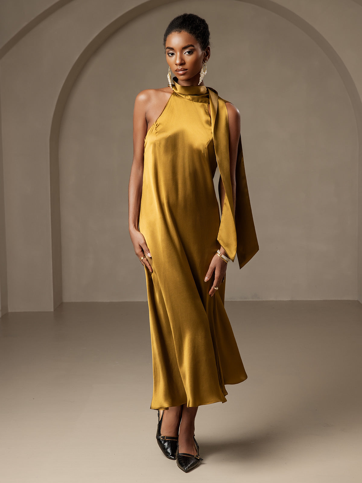 [Braun] SilkSilky-DE 19Momme Seide Ärmellos Dress 006