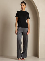 [Schwarz] SilkSilky-DE 100% Silk Jersey Short Sleeve Mock Neck T-Shirt 007