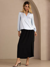 [Hellblau] SilkSilky-DE Long Sleeve Blouse 007