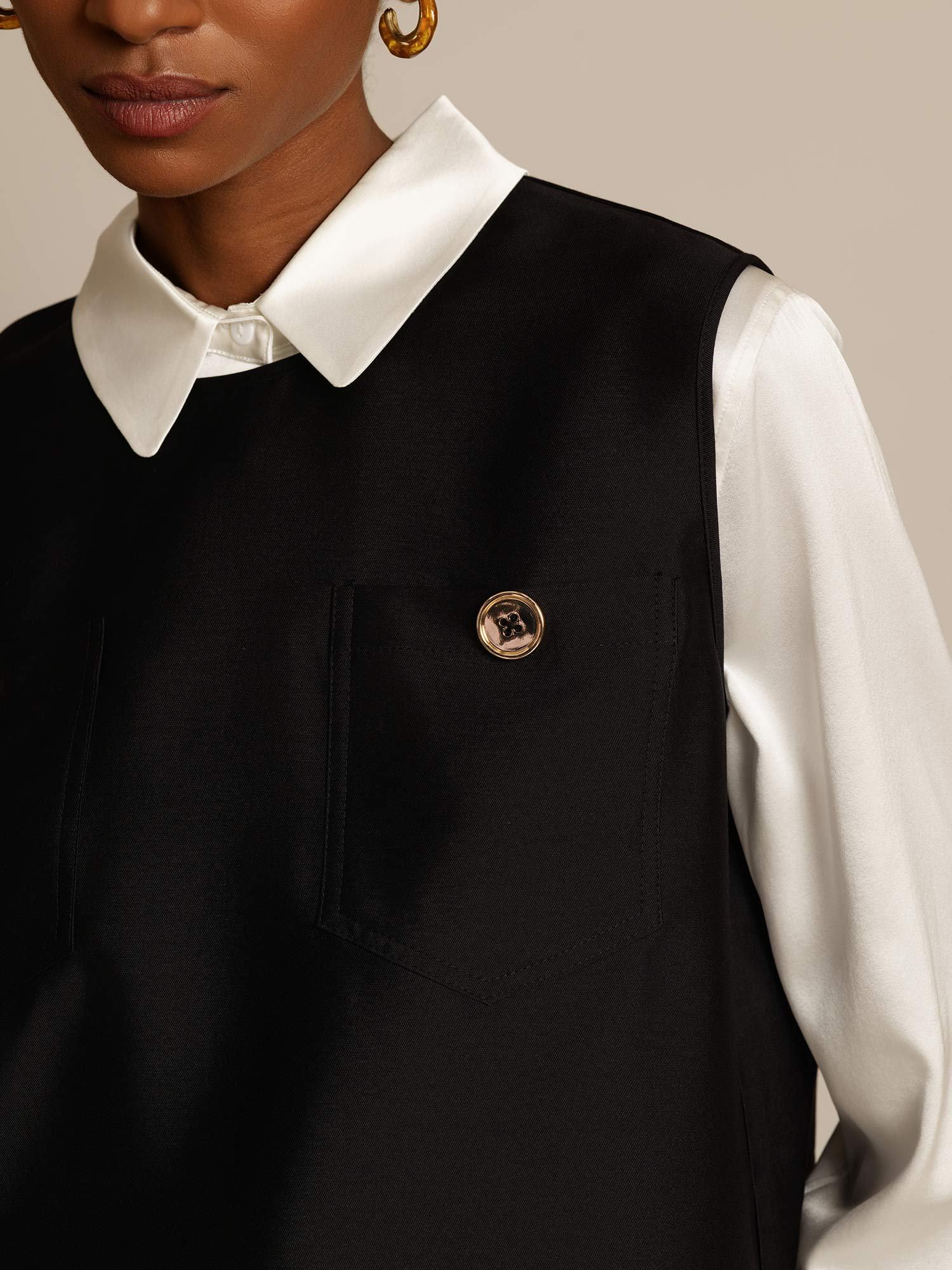 [Schwarz] SilkSilky-DE 32Momme Silk-Wool Blend Womens Vest 004,