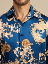 [Navy Drache] SilkSilky-DE Long Sleeve Lapel Collar Herrenhemd 007
