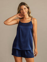 [Dunkelblau] SilkSilky-DE 19Momme Seide Ärmellos Camisole Set 003