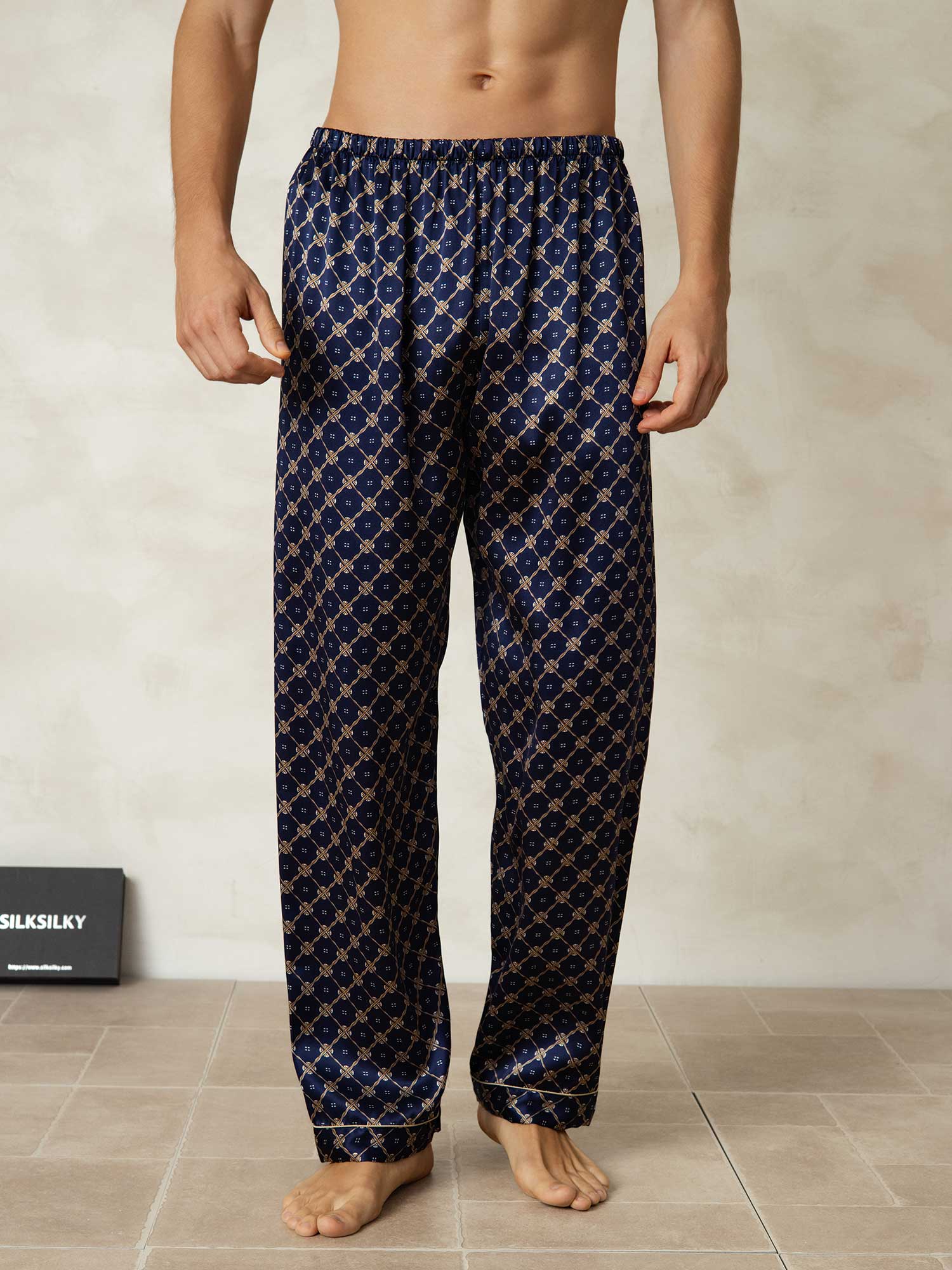 [Marine Kette] SilkSilky-DE Reine Seide Mens Sleep Bottoms 001