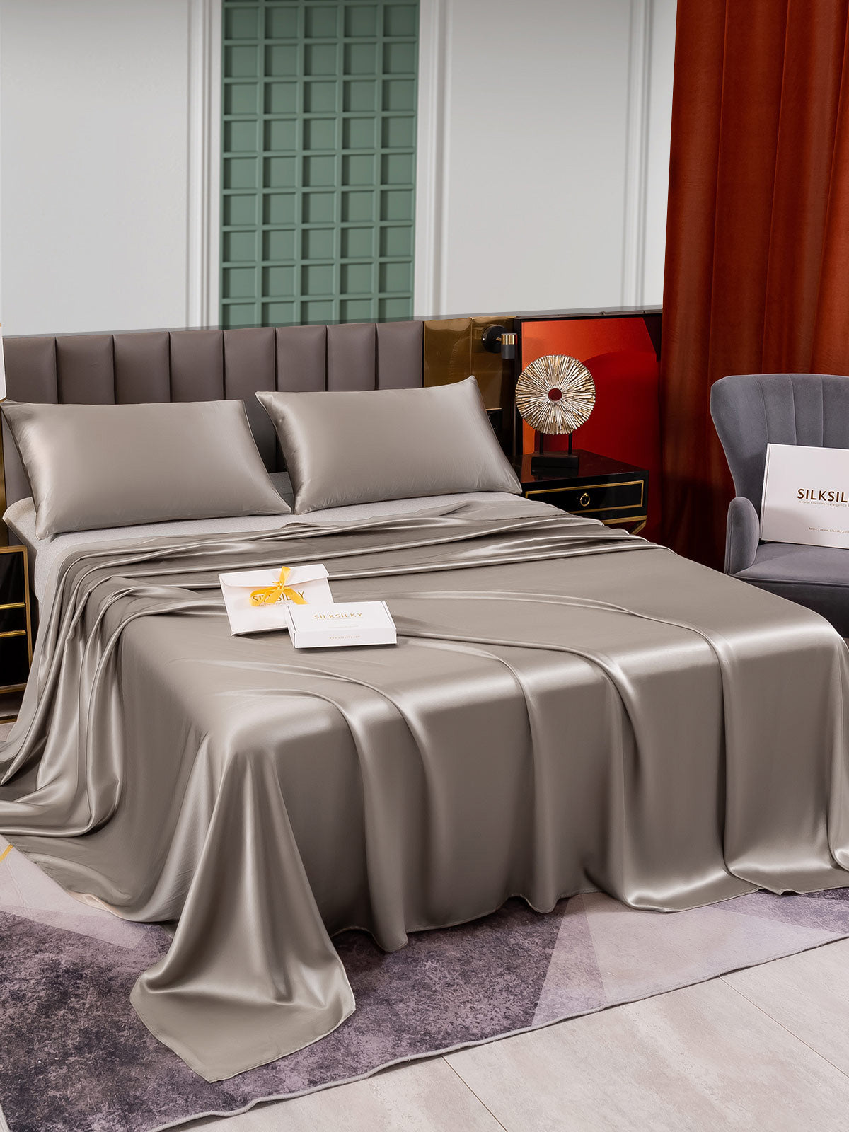 [Grau] SilkSilky-DE 25Momme Reine Seide Bedding Set 003,