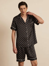 [Schwarze Kette] SilkSilky-DE Kurzärmelig Notch-Kragen Herren Pyjamas 003