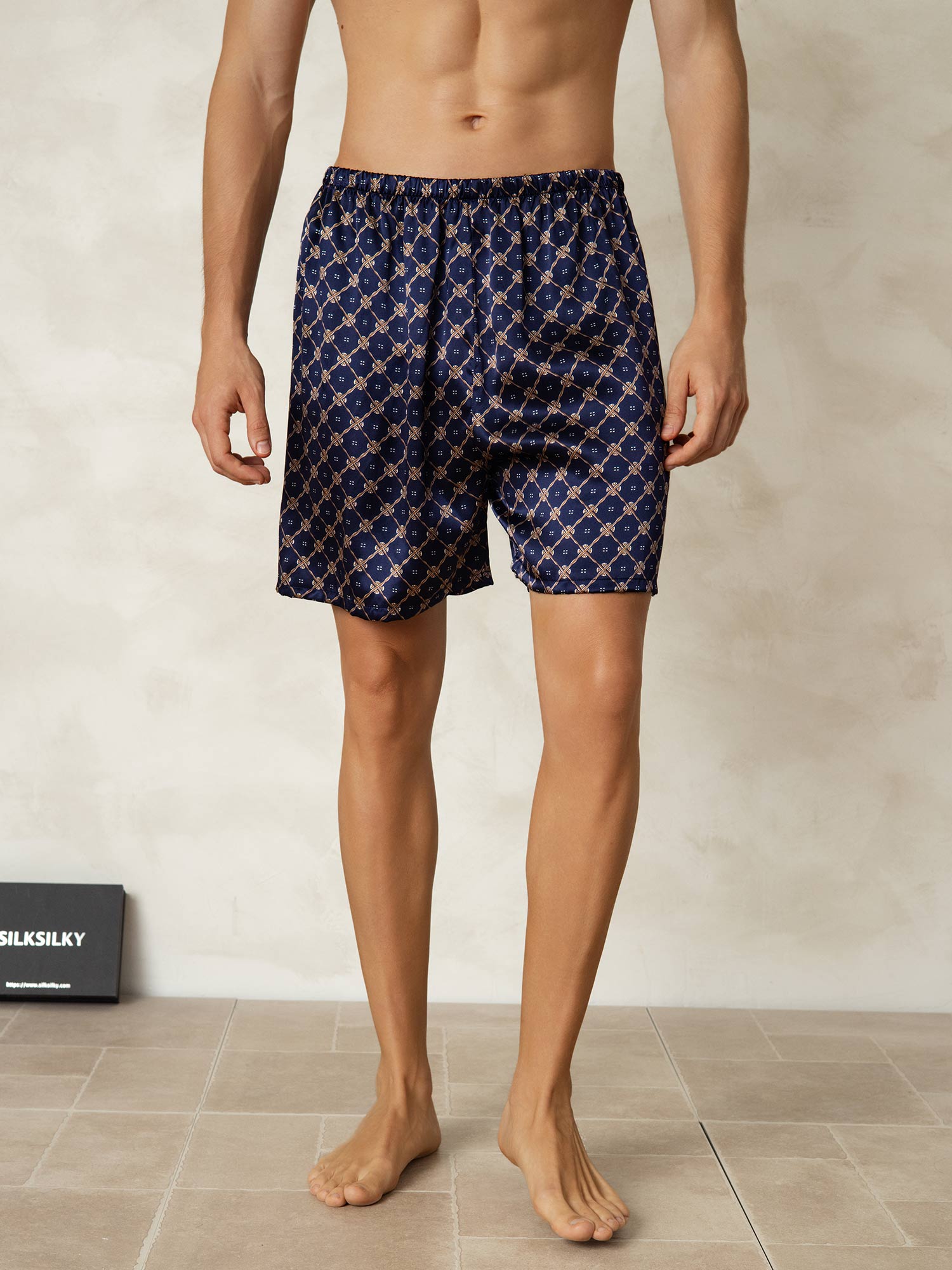 [Marine Kette] SilkSilky-DE Reine Seide Mens Sleep Bottoms 005