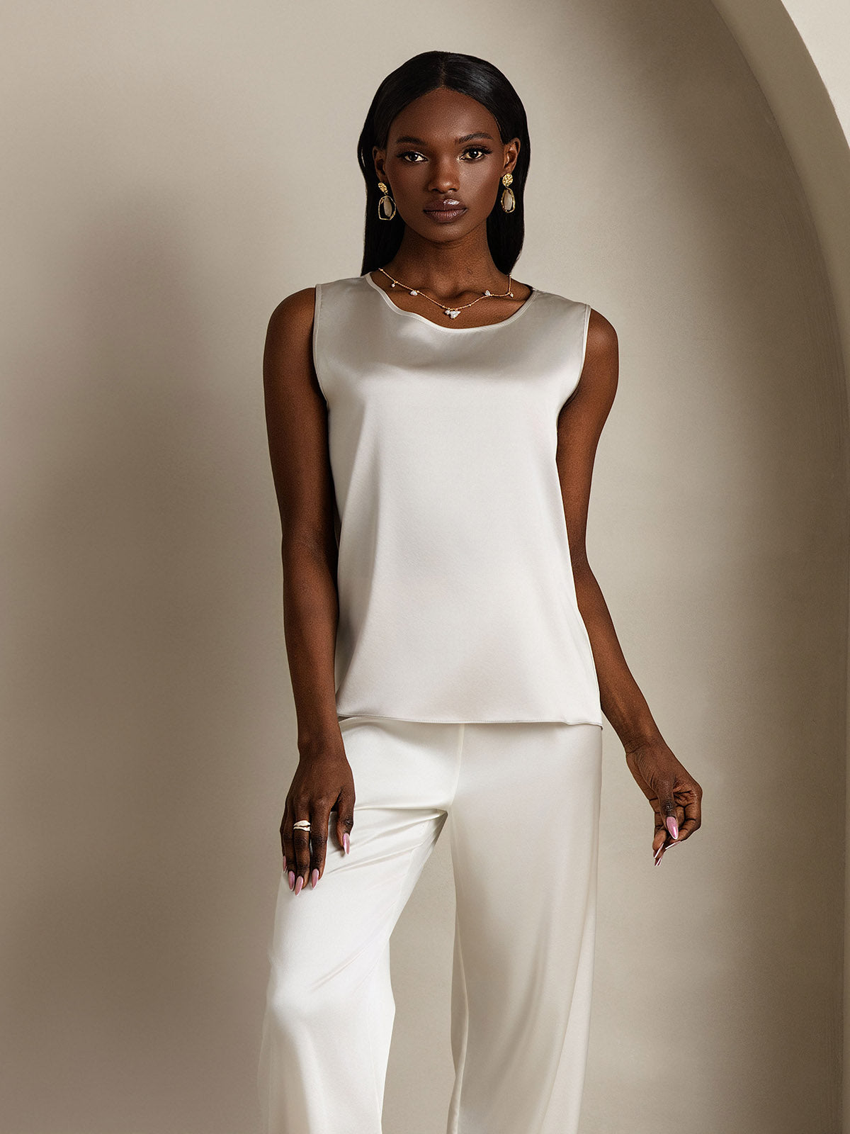 [Hellgrau] SilkSilky-DE 19Momme Ärmellos Rundhalsausschnitt Cami Top 005