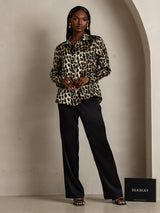 [Leopard] SilkSilky-DE Long Sleeve Lapel Collar Damenhemd 008
