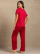 [Rotwein] SilkSilky-DE 19Momme Kurzärmelig Damen Pyjamas 002
