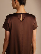 [Dunkle Schokolade] SilkSilky-DE Short Sleeve Round Neck Kleider 006