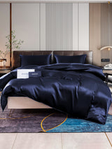 [Dunkelblau] SilkSilky-DE 22Momme Reine Seide Bedding Set 001,