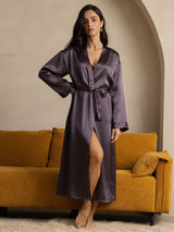 [Lilagrau] SilkSilky-DE Long Sleeve Damen Morgenmantel 005