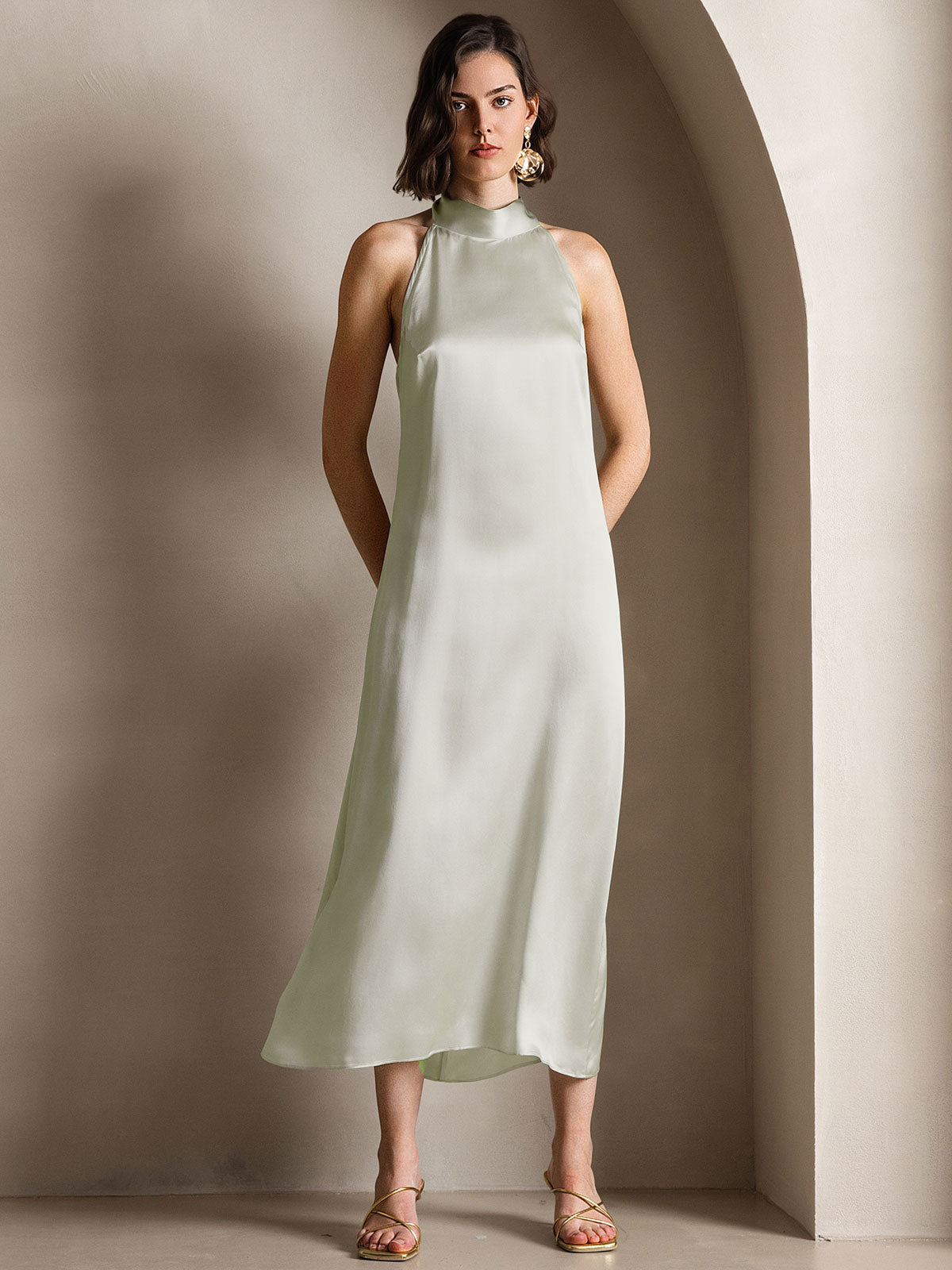 [Hellgrün] SilkSilky-DE 19Momme Seide Dress 006