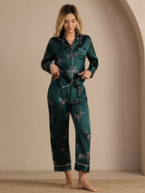 [Smaragd Zebra] SilkSilky-DE Long Sleeve Lapel Collar Damen Pyjamas 003