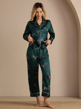 [Smaragd Zebra] SilkSilky-DE Long Sleeve Lapel Collar Damen Pyjamas 003