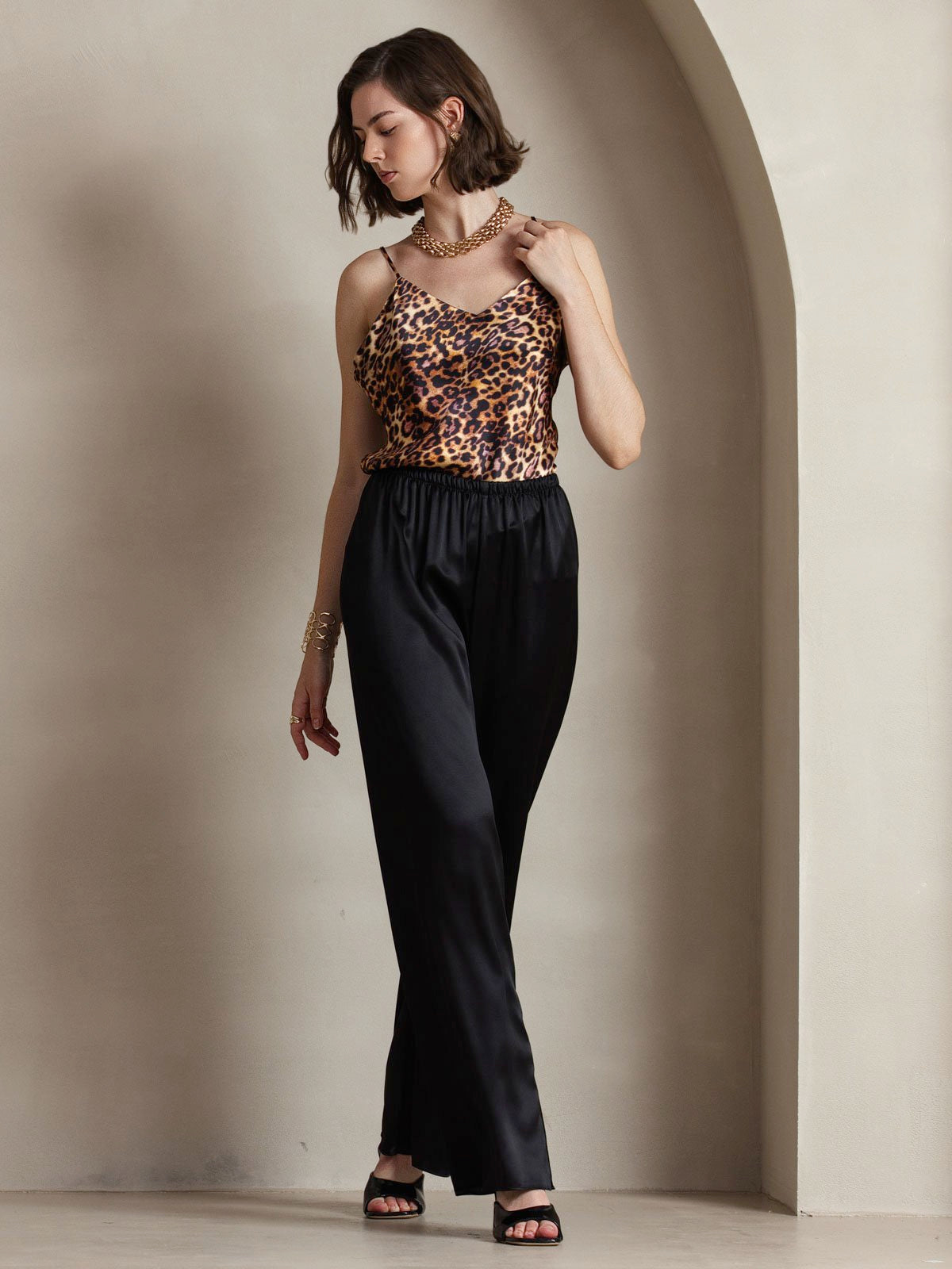 [Schwarz] SilkSilky-DE 19Momme Seide Womens Pants 001