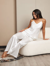 [Weiß] SilkSilky-DE Spaghettiträger V Ausschnitt Camisole-Set 003