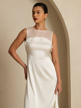 [Weiß] SilkSilky-DE Sleeveless Illusion Neck Kleider 007