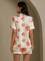 [Weißer Granatapfel] SilkSilky-DE Short Sleeve Notch Collar Damen Pyjamas 002