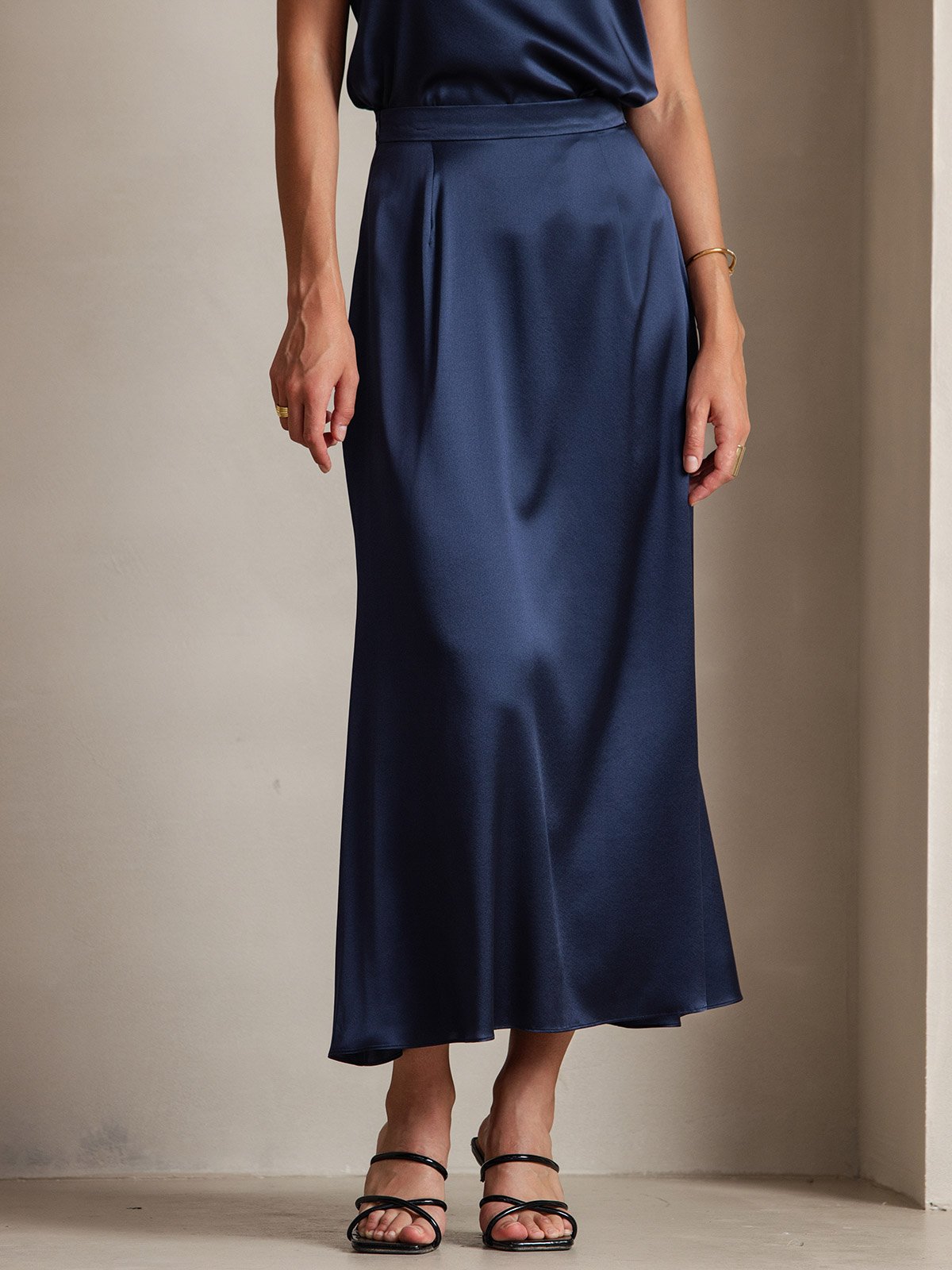 [Dunkelblau] SilkSilky-DE 19Momme Seide Skirt 001