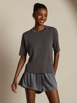 [Grau] SilkSilky-DE Half Sleeve Crew-Ausschnitt T-Shirt 008