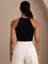 [Schwarz] SilkSilky-DE Sleeveless Crew Neck Cami Top 002
