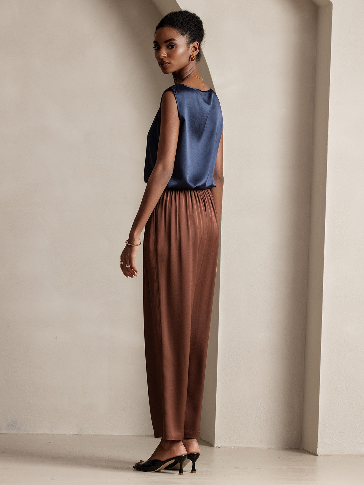 [Dunkelrot] SilkSilky-DE 22Momme Reine Seide Womens Pants 004