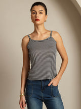 [Schwarzer Streifen] SilkSilky-DE Spaghettiträger Square Neck Cami Top 001
