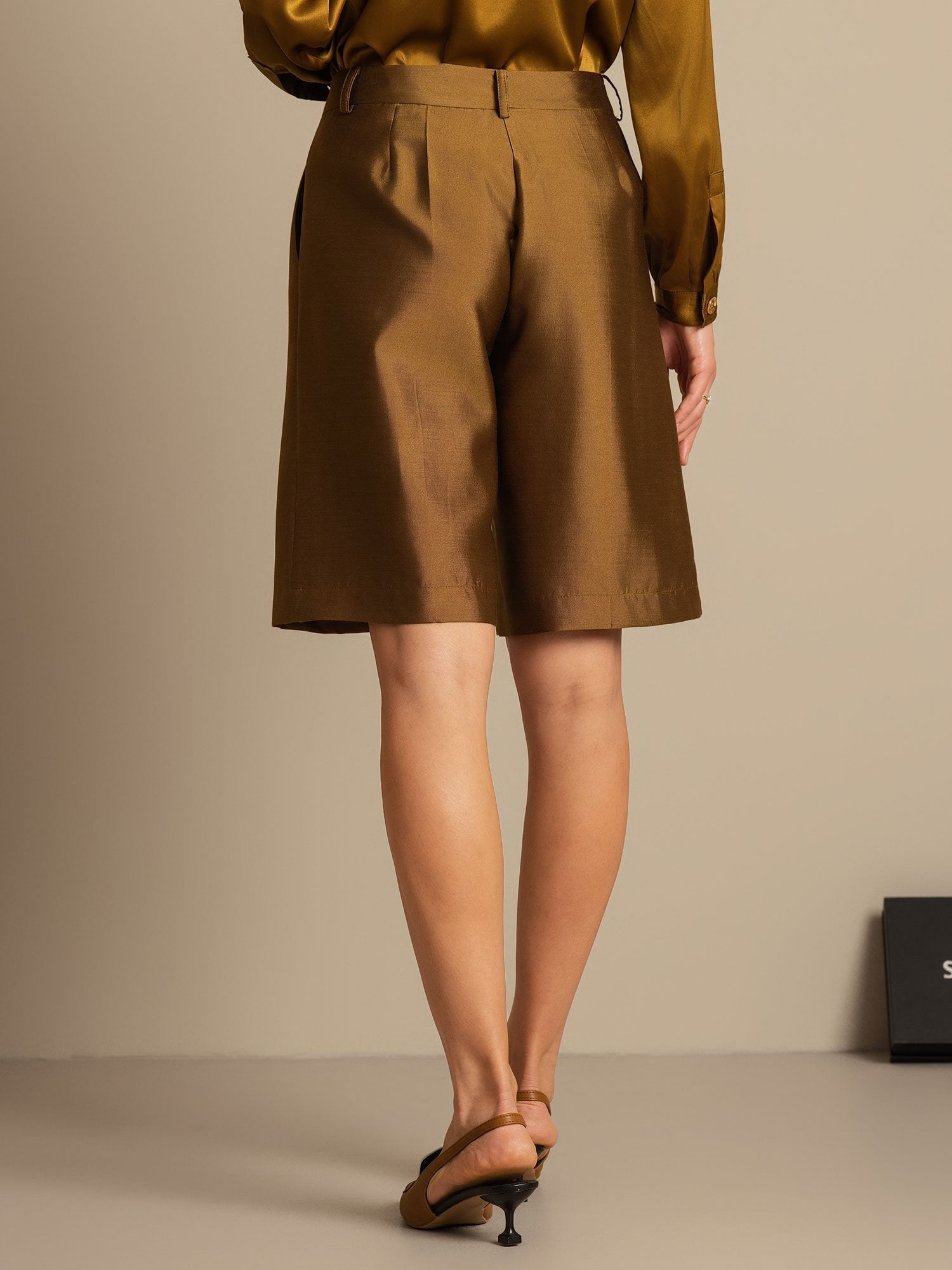 [Bronze] SilkSilky-DE 32Momme Silk-Wool Blend Womens Shorts 002,